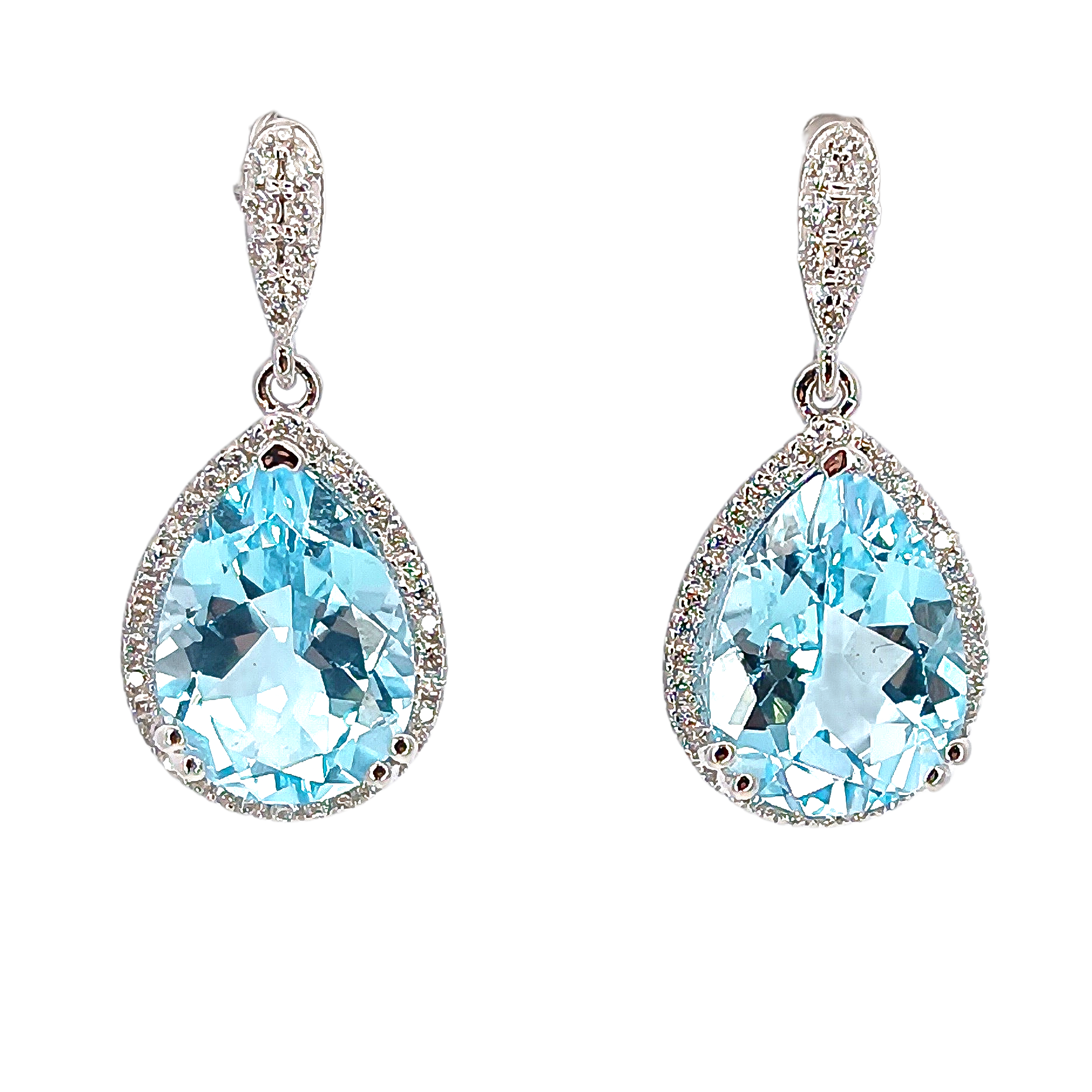 Orecchini Pendenti In Argento 925 Con Topazio Azzurro Svizzero - Pietra Trilione 12mm - Eleganti E Leggeri (1,3g L'uno)